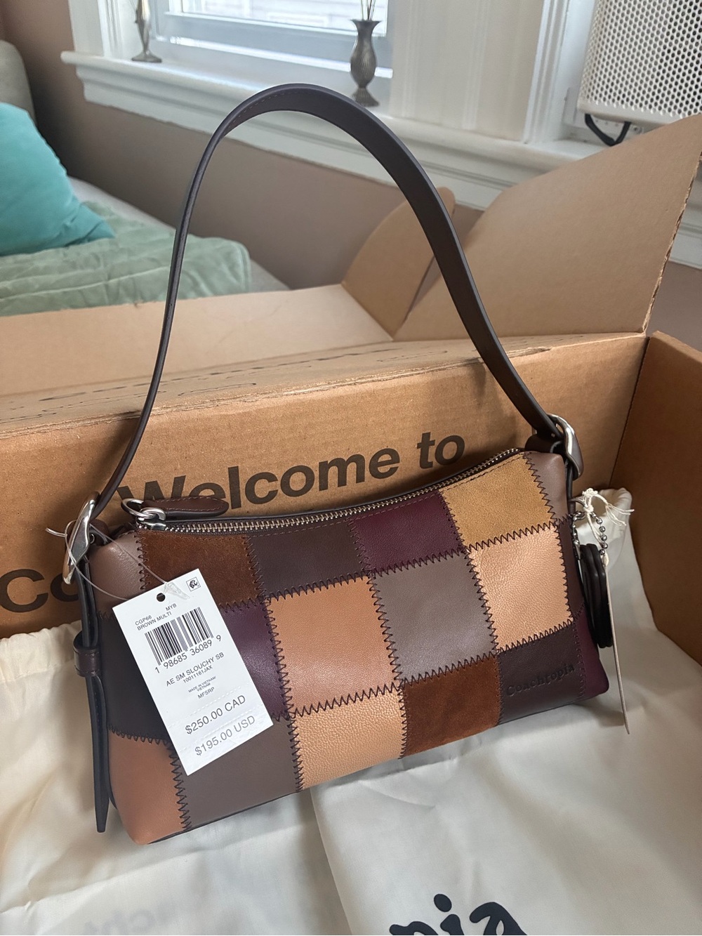 Coach Patchwork Shoulder Bag in Brown & Tan NWT
